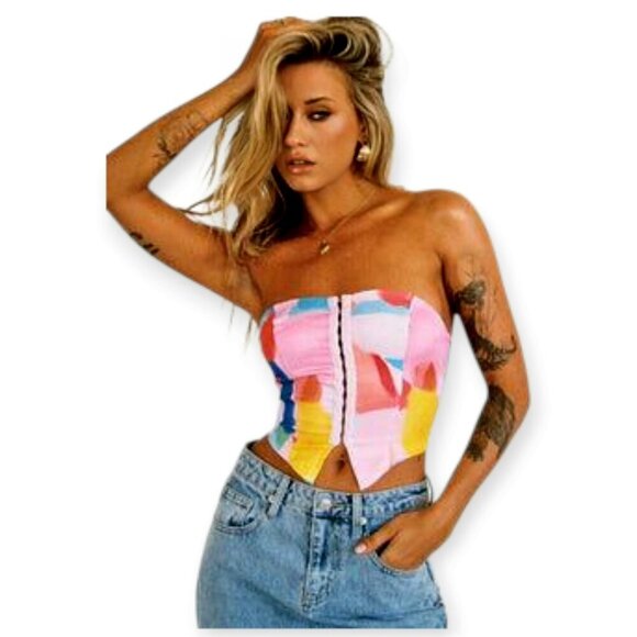 Princess Polly Love All Corset Strapless Multicoloured Top size 4 EUC - Picture 2 of 16